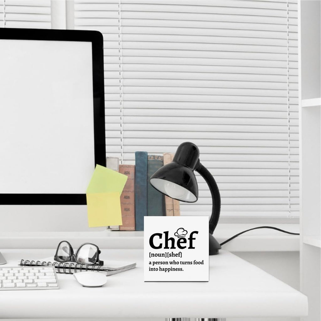 Kitchen Signs Wooden Box Sign, Chef Definition Quotes Wooden Signs, Chef Gift for Men Women, Kitchen Decor for Home Desk Shelf Tabletop 5 X 5 Inches