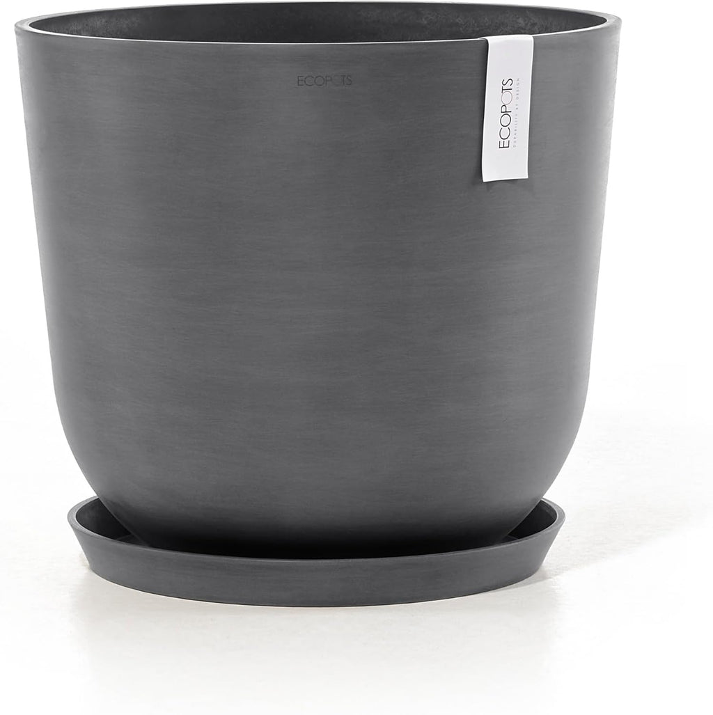 Ecopots Oslo Durable Modern Round Indoor/Outdoor Recycled-Based Composite Flower Pot Planter, Grey, 17.75"