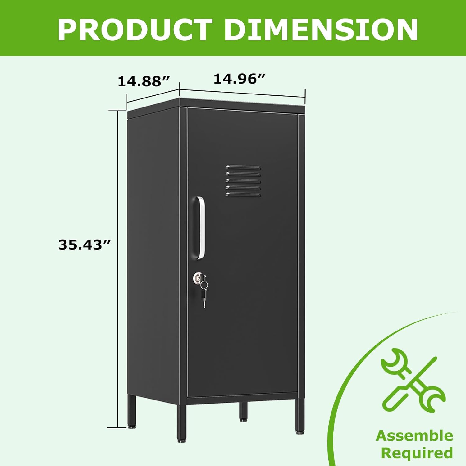 35" Metal Storage Locker, Lockable Employees Metal Locker with Door and Adjustable Shelves, Steel Locker for Home, School, Office, Gym (Black)