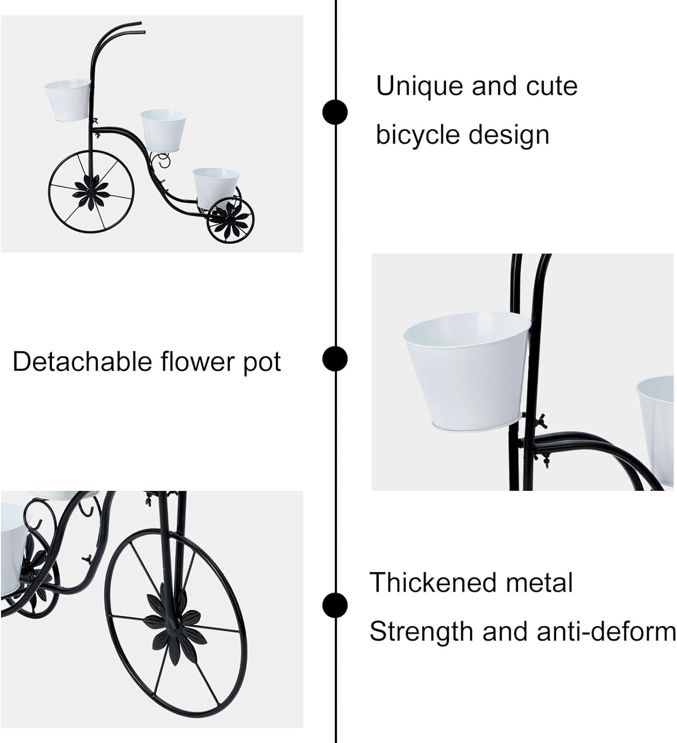 LEWIS&WAYNE Metal Tricycle Planter, 3 Tier Floral Flower Plant Stand Holder Hand Painted Outdoor Garden Patio Decor
