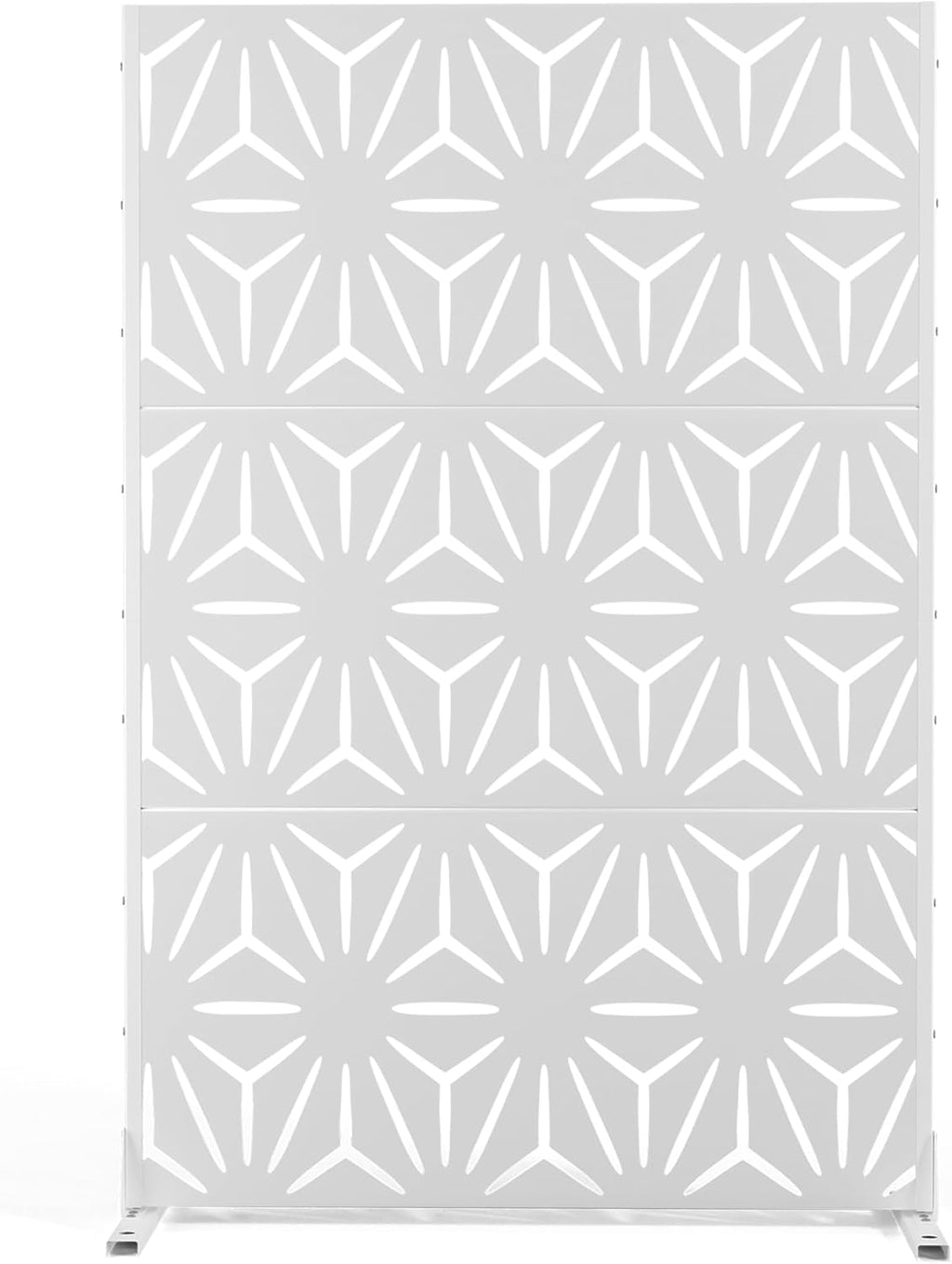 Metal Privacy Screen Outdoor Freestanding Privacy Wall Panels and Decorative Patio Dividers, Crafted from Steel with Sun-Proof Design, Ideal for Patio, Deck, Garden,72" H×47" L,（White&Star）