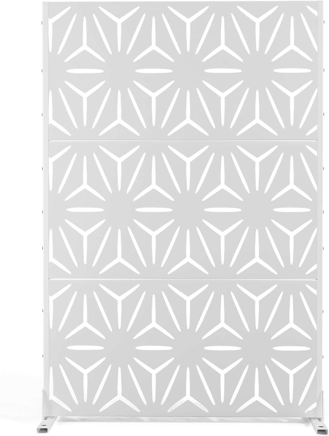 Metal Privacy Screen Outdoor Freestanding Privacy Wall Panels and Decorative Patio Dividers, Crafted from Steel with Sun-Proof Design, Ideal for Patio, Deck, Garden,72" H×47" L,（White&Star）