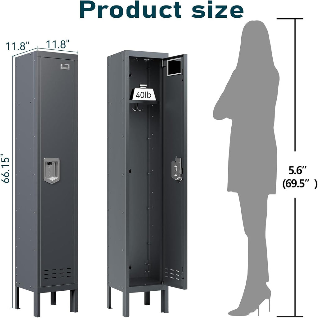 Metal Lockers - 66" Height Steel Lockers for Employees with Door Storage Locker with Card Slot for Employees Gym School Home Office Garage - Assembly Required
