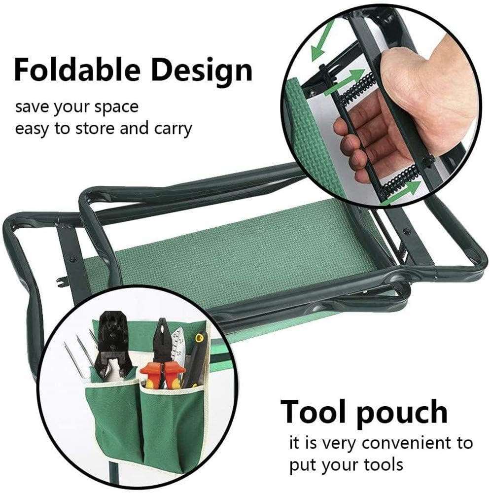 BDL Garden Kneeler Seat with Upgraded Thicken Kneeling Pad and 1 Large Tool Pouch, Foldable Stool 330lb Capacity-Protects Your Knees, Clothes from Dirt & Grass Stains