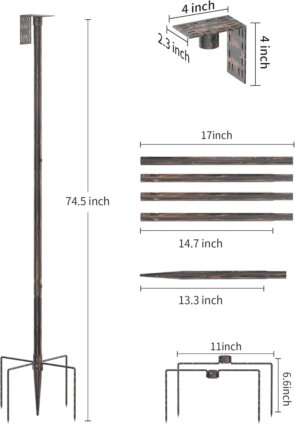 Bird Feeder Pole Stand – 74.5 Inch Height Feeding Station with 1-Inch Dia Heavy Duty for Hanging Feeders, Bird House Pole Mount Kit for Outdoor, Slip-Fit Connection，Copper Brushed