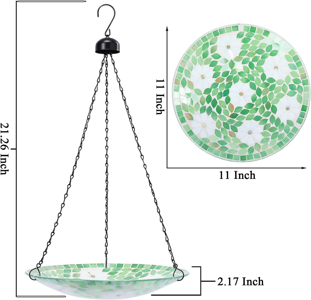 VCUTEKA Hanging Bird Bath, Glass Mosaic Bird Baths for Outdoors Birdfeeder with 21 inch Rust-Proof Chain for Garden Yard Decor