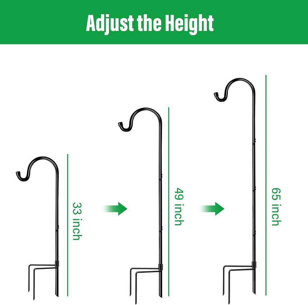 GOFORWILD Shepherd’s Hooks 4 Pack Black, 65 inches Tall, Made of Premium Metal for Garden Decor, Plant Hanger, Lantern Hook, Garden Stake and Wedding Decor, 7016