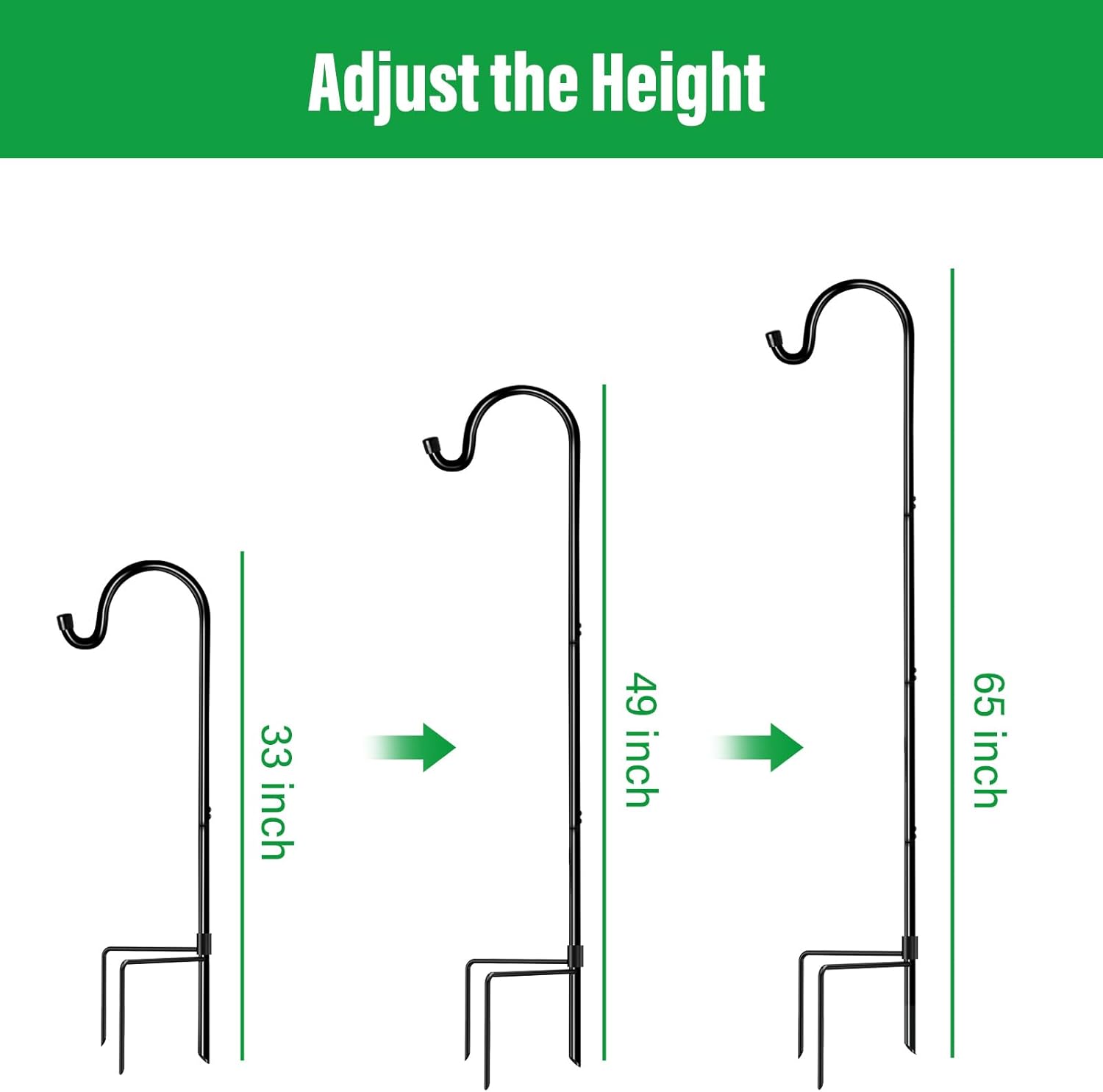 GOFORWILD Shepherd’s Hooks 4 Pack Black, 65 inches Tall, Made of Premium Metal for Garden Decor, Plant Hanger, Lantern Hook, Garden Stake and Wedding Decor, 7016