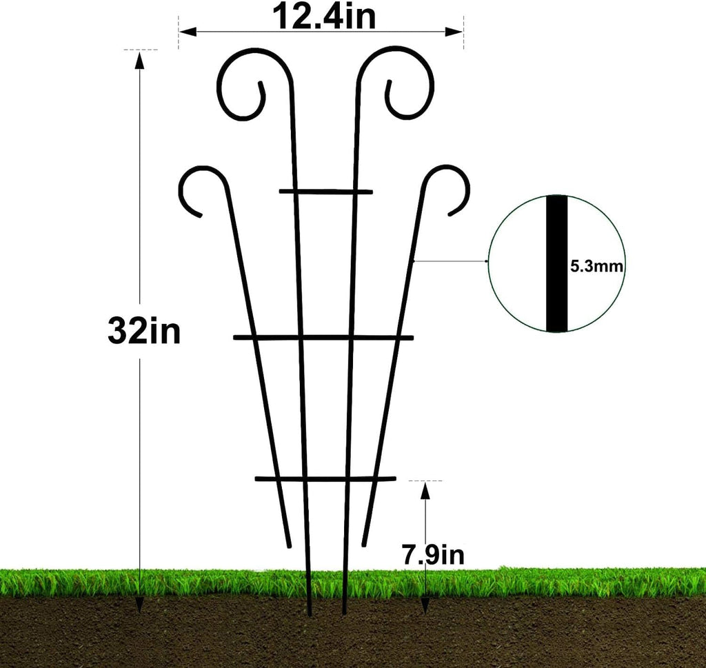 4 Pack 32'' Trellis for Potted Plants, Metal Garden Trellis for Climbing Plants Outdoor, Indoor Plant Trellis Black Coated Flower Pot Trellis for Climbing Plants Houseplants Vine Ivy