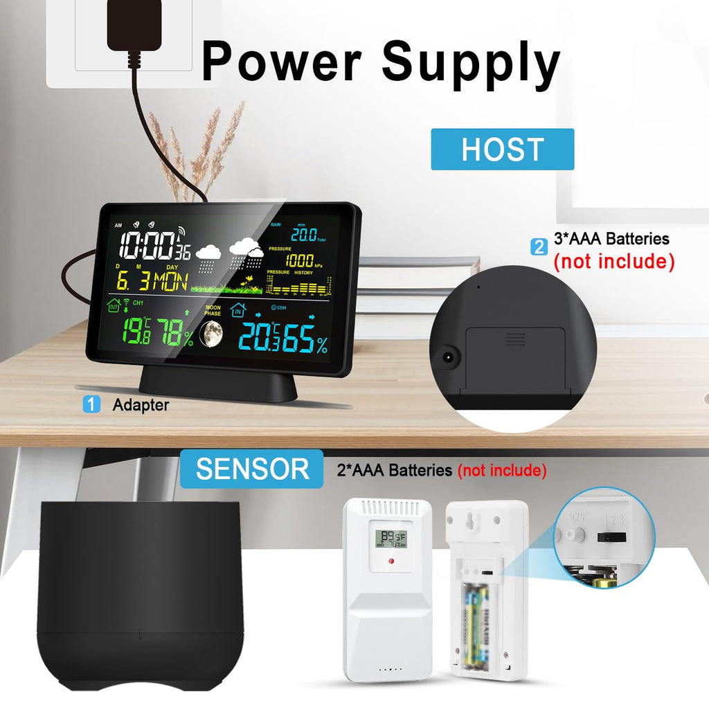 BIUWING Wireless Rain Gauge and Weather Station, Digital Rain Gauge Outdoor Home Weather Stations with Thermometer, Hygrometer, Atomic Clock, Forecast and Barometer, Weather Station with Rain Gauges