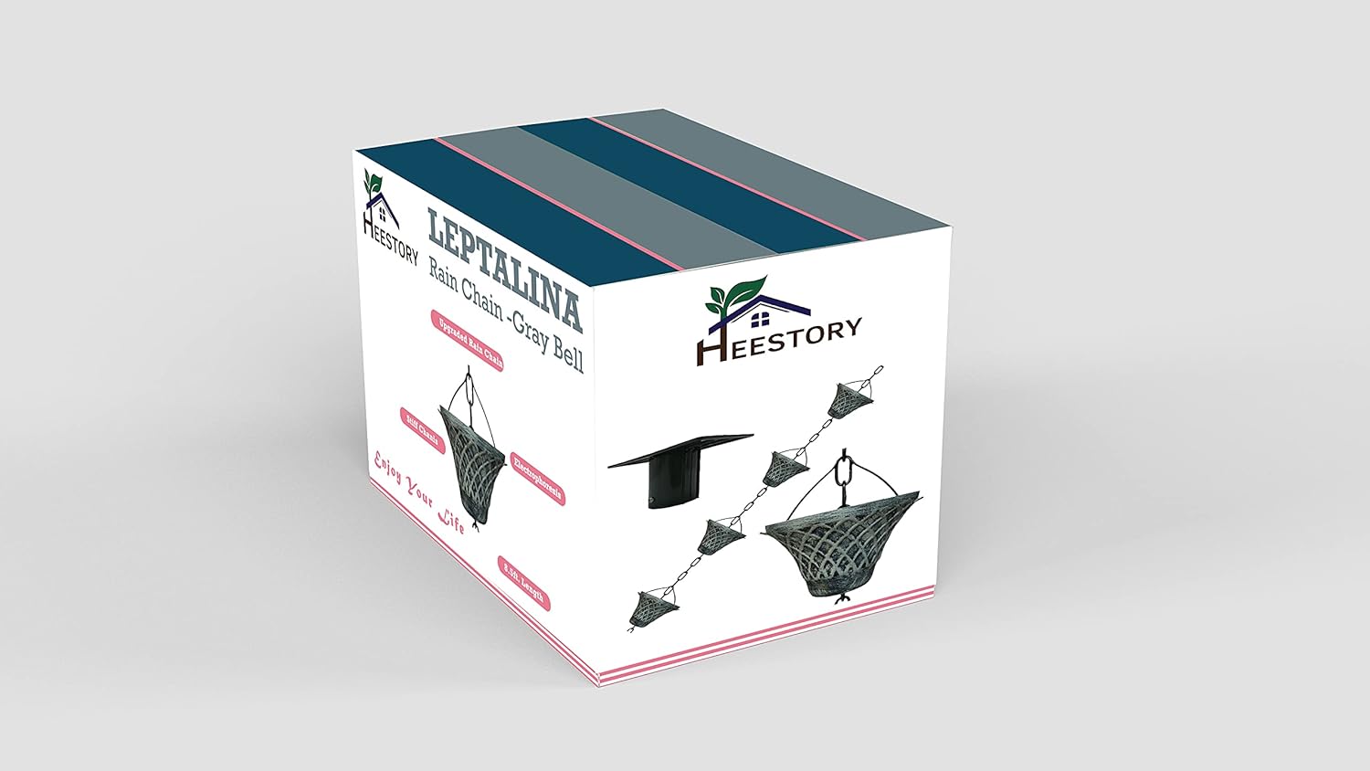 8.5FT Bell Iron Rain Chains for Gutter and Rain Barrel, Rust-Resistant Plated Garden Décor for Downspout, Bonus Rain Chain Gutter Adapter (Antique-Gray)