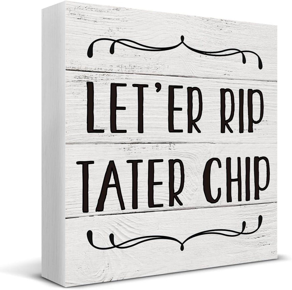 HOIJAUMAI Funny Bathroom Quote Wooden Box Sign, Desk Decor - Bathroom Theme Wood Block Plaque Box Sign for Home Restroom Toilet Desk Table Shelf Decorations - 5 X 5 Inch