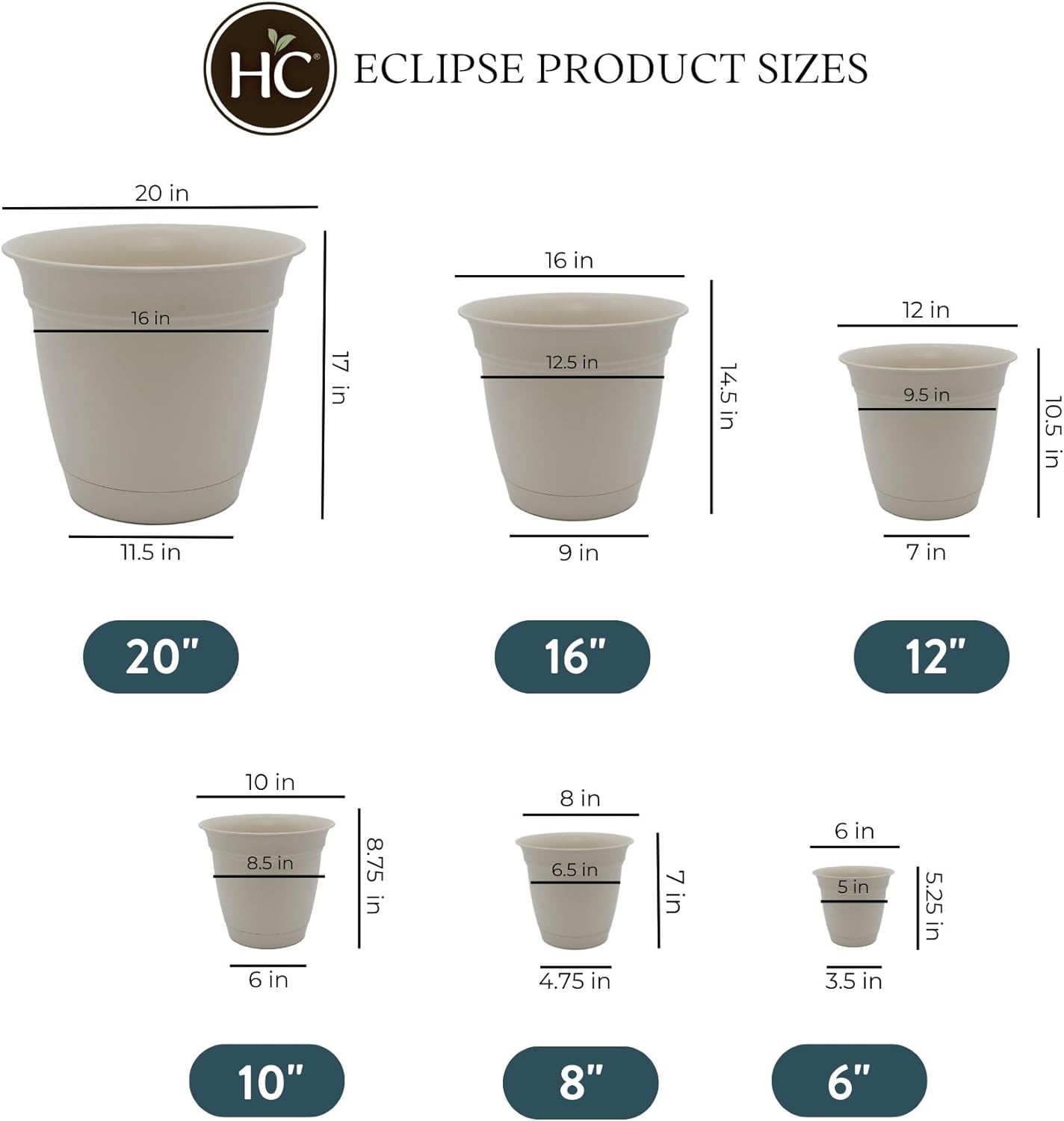 The HC Companies Eclipse Round Planter with Saucer - Outdoor & Indoor Plant Pot with Drainage Holes - Lightweight, UV-Resistant Plastic Pots for Plants, Flowers & Herbs (10" Cottage Stone, Pack of 1)