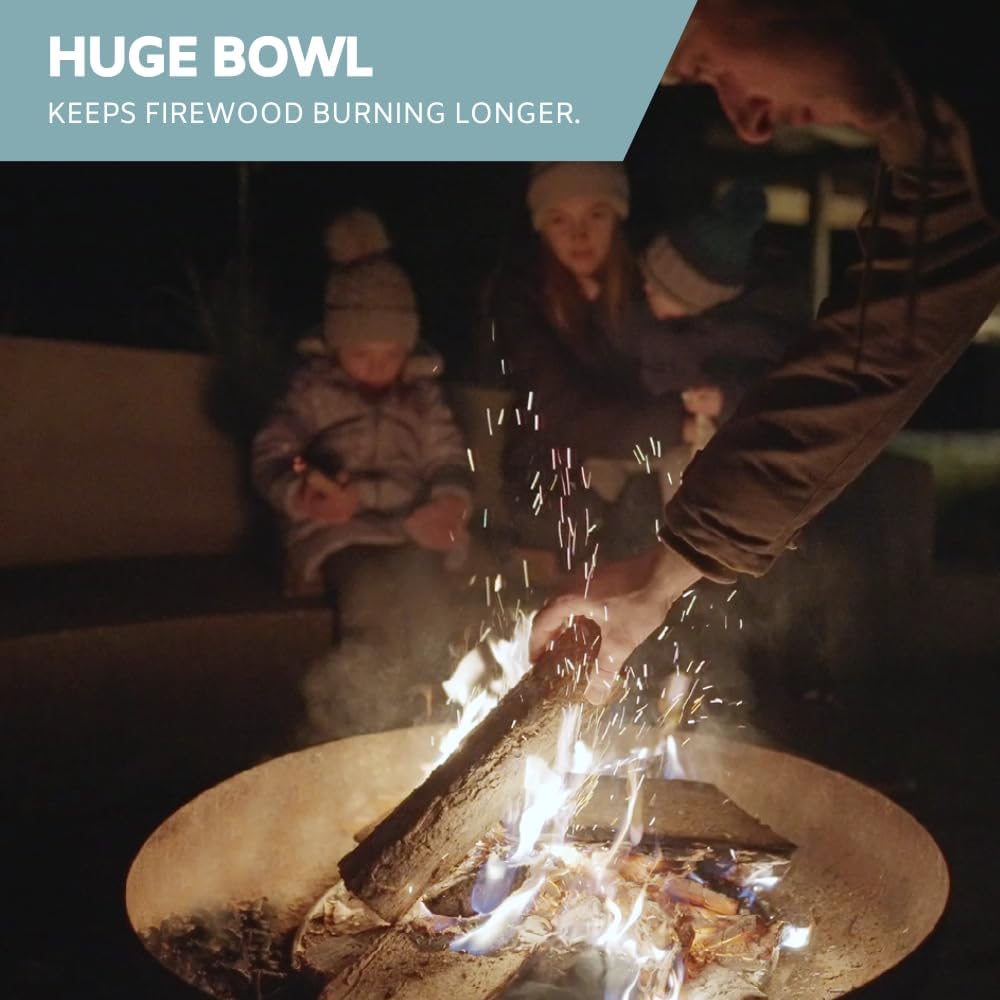 32 Inch Round Fire Pit Table with Fire Pit Grill, Extra Thick, Heavy Duty Fire Bowl, Deep Outdoor Firepit, Wood Burning Firepits for Outside Patio, Backyard Fire Pits, Large BBQ Pit