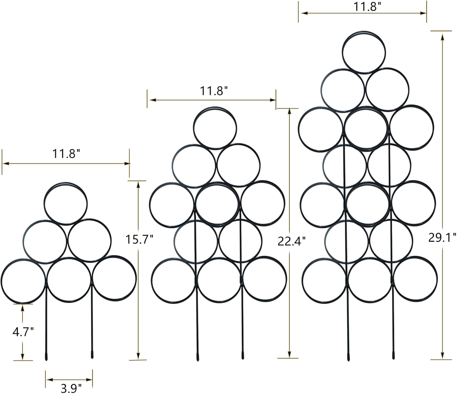 Trellis for Climbing Plants Indoor 15.7 Inch, Stackable Garden Trellis for Potted Plant Support, 3 Pack Small Houseplant Metal Wire Trellis for Vines Pothos Rose Monstera Accessories (Black)