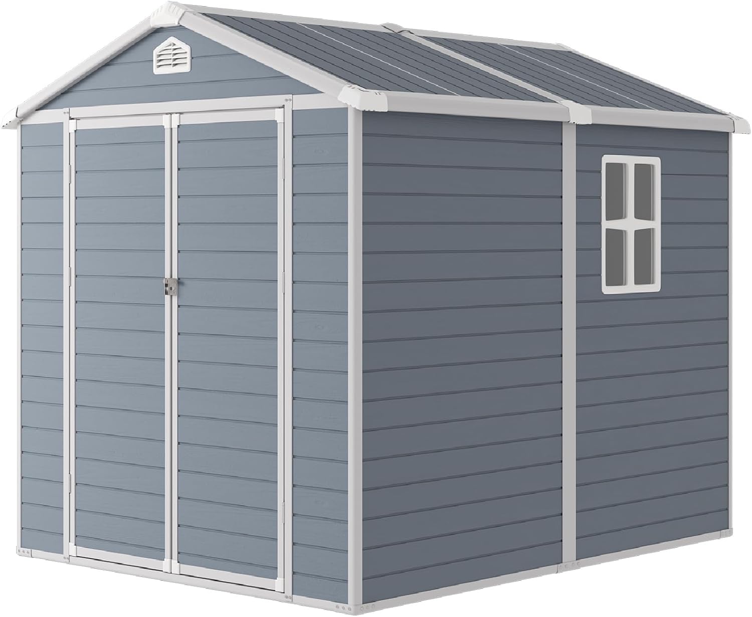 Storage Shed Plastic Outdoor Storage Shed Waterproof Container House with Lockable Door and Transparent Window for Garden, Lawn, Backyard, Patio (6x8FT)