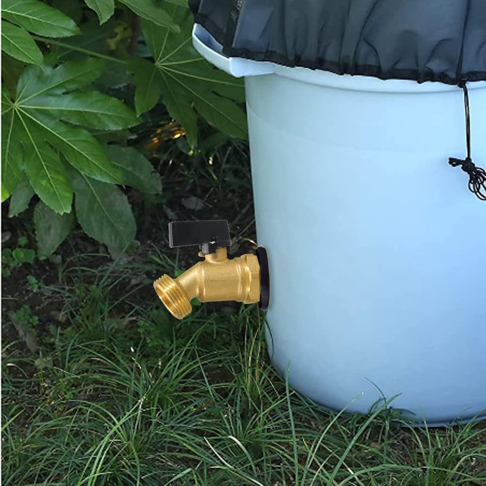 Brass Rain Barrel Spigot Water Tank Faucet, 3/4" NPS Male Inlet to 3/4" GHT Male Outlet, Quarter Turn Bulkhead Ball Valve