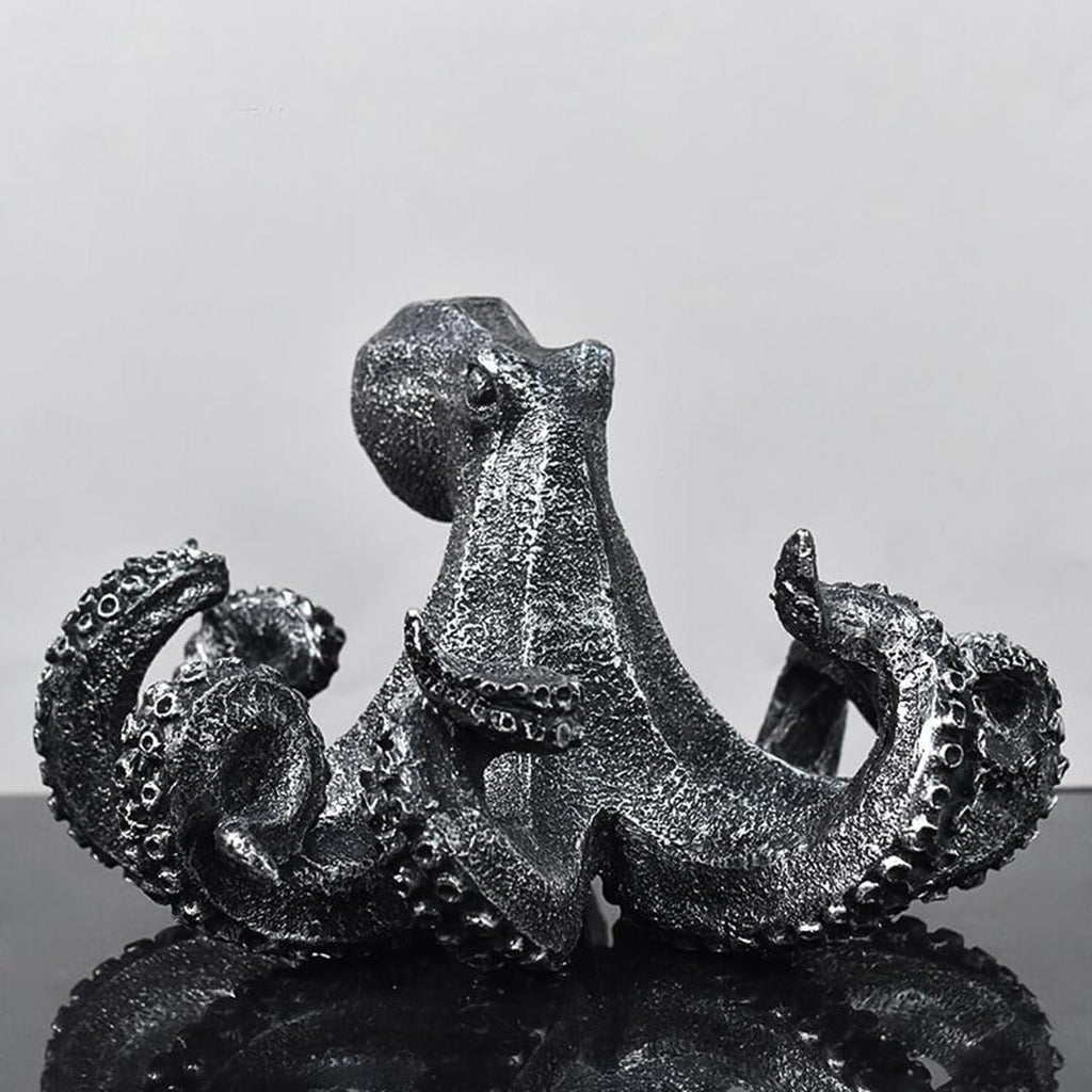 10 Inch Octopus Vintage Statue Sculpture Frgurine Gift for Home Office Living Room Desktop Display Decor Decorative (Silver)