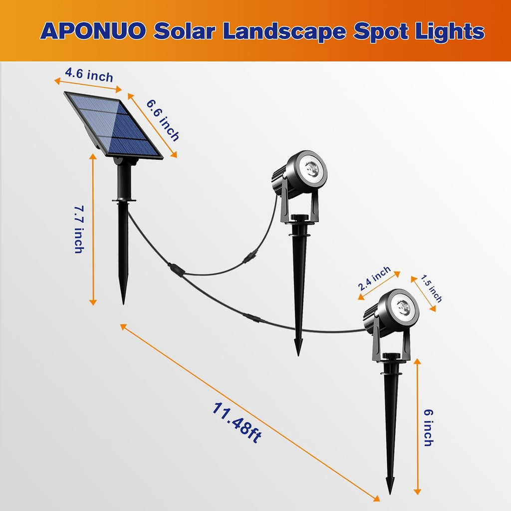 APONUO Solar Spot Lights Outdoor 2-in-1 Solar Landscape Lighting Dusk to Dawn Solar Uplights IP65 Waterproof 9.8ft Cable Outdoor Spot Lights for Yard Pathway Garden Tree Decoration (Cool White)