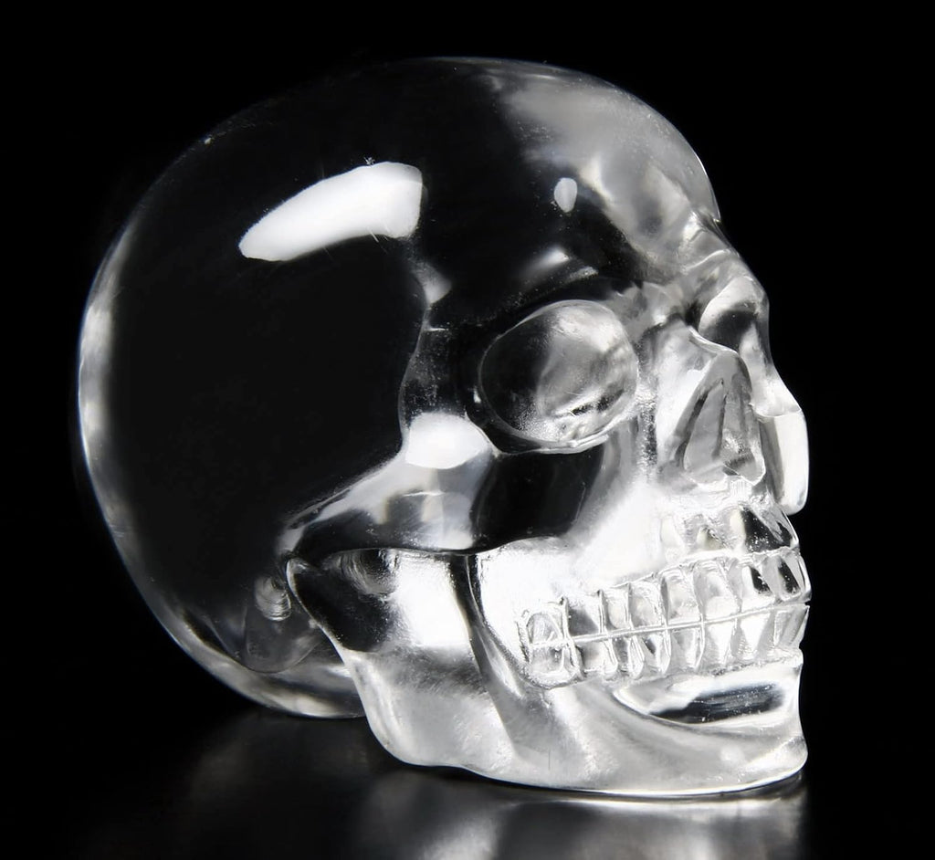 Skullis 2.0" K9 Crystal Skull, Hand Carved Gemstone Fine Art Sculpture, Reiki Healing Stone Statue.