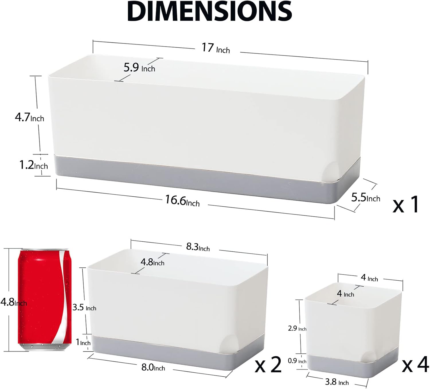 Self Watering Planters Pots for Indoor Plants, 7 Pack Plastic Planter Box Flower Pots for Indoor Outdoor Plants, Rectangle Herb Planter Window Boxes Planterswith Drainage, Light Gray Tray