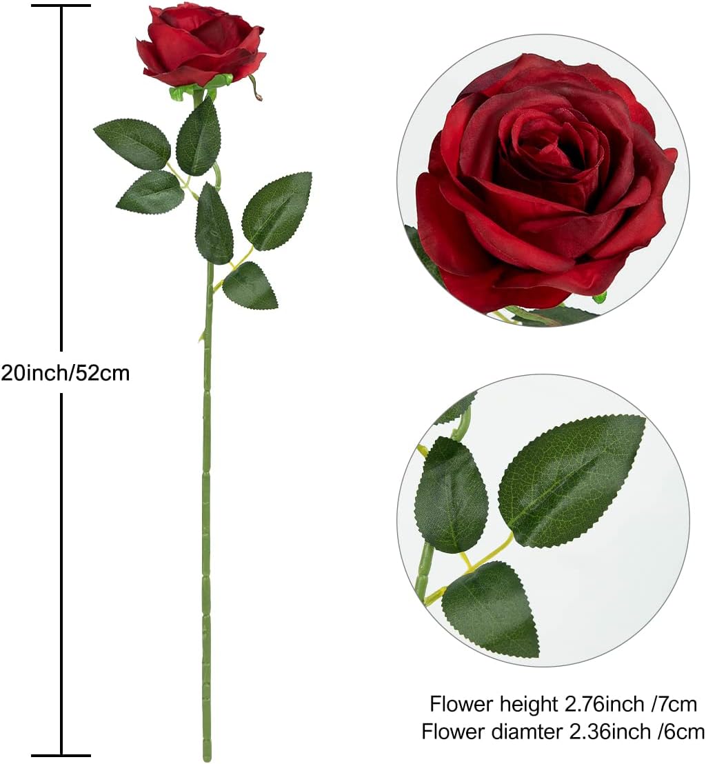 Hawesome 12PCS Artificial Silk Flowers Realistic Roses Bouquet Long Stem for Home Wedding Decoration Party (Wine Red 1)