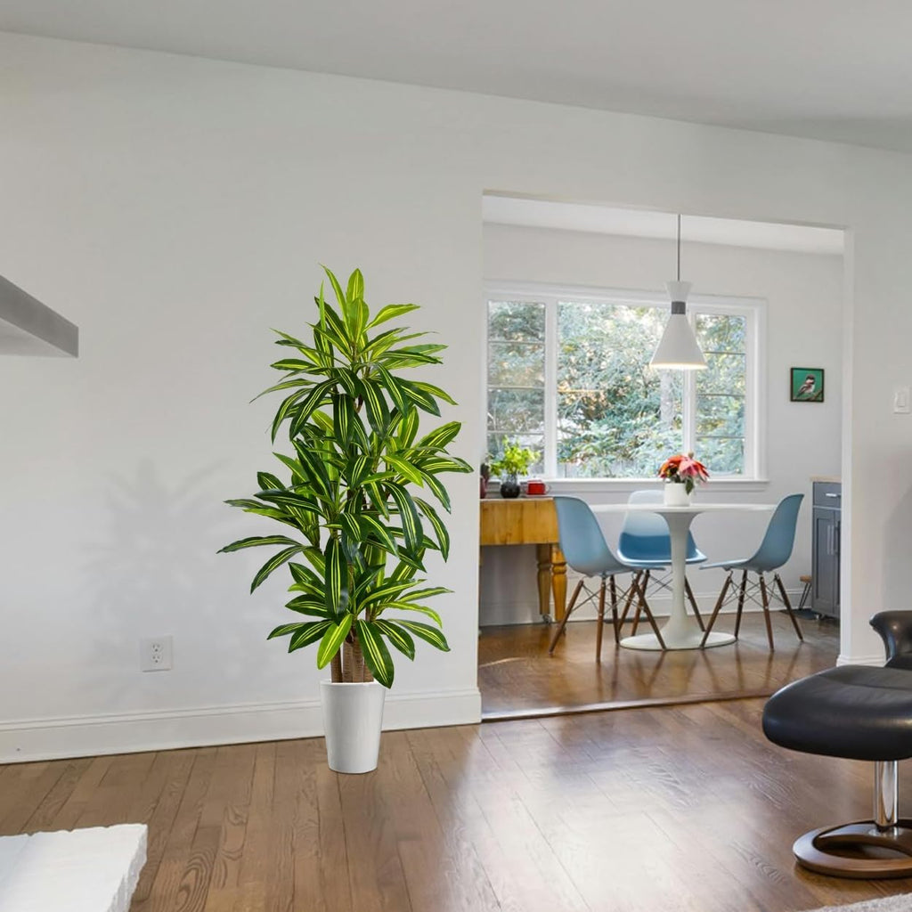 Artificial Dracaena Tree 6ft, Fake Yucca Plant with White Planter and Lifelike Leaves, Faux Dracaena Tall Floor Trees for Home Office Garden Décor