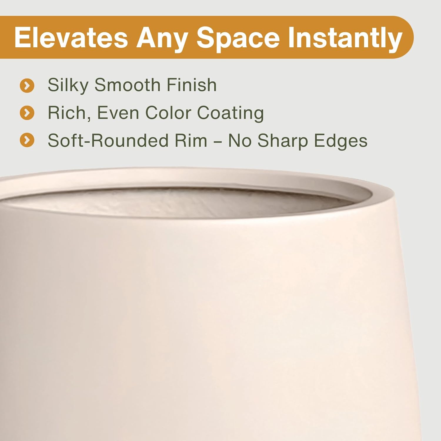 12.5" H x 11.4" D Corso Fiberstone Round Tapered Planter with Drainage Hole, Smooth Finishes, Weather Resistant for Indoor and Outdoor Use (Kilim Beige, 9" Pot Opening)