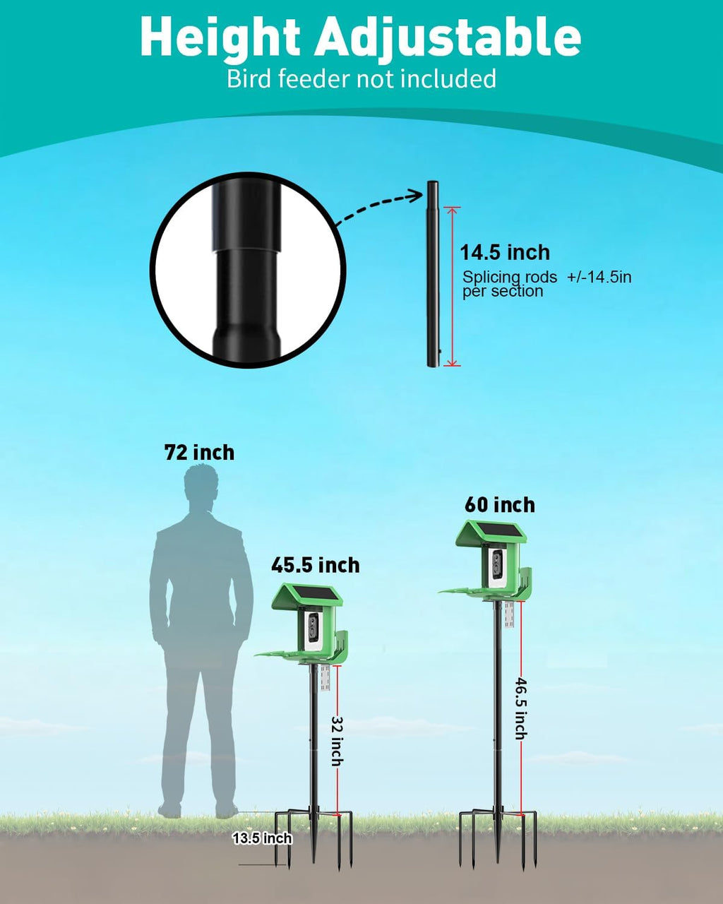 Bird Feeder Pole – 60 Inch Height Bird House Pole with 1-Inch Dia Heavy Duty for Birdfeeders, Feeding Stand with Mount Kit for Outdoor, Slip-Fit Connection