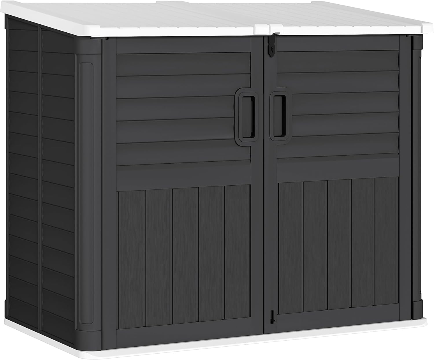 Greesum Outdoor Resin Storage Shed, 34 Cu.ft Horizontal Outdoor Storage Box Waterproof for Garden, Pool Storage, Garbage Cans, Black