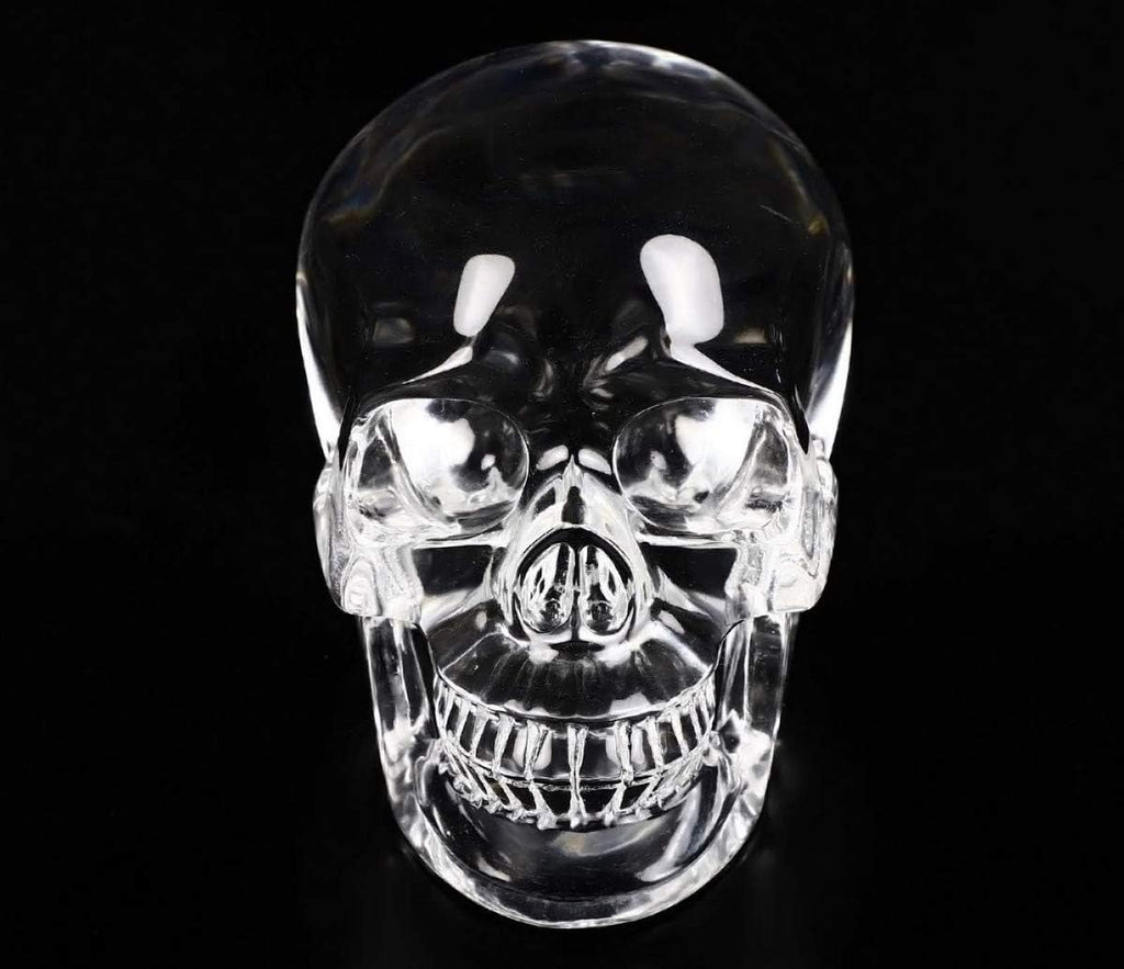 Skullis 5.0" K9 Crystal Skull, Hand Carved Gemstone Fine Art Sculpture, Reiki Healing Stone Statue.