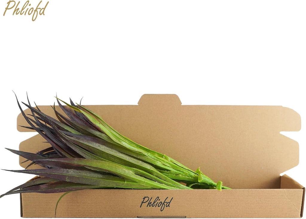 32 Pcs Artificial Grass Fake Grass Plants 17.3in Outdoor Plants UV Resistant Faux Greenery Stems for Home Window Garden Office Patio Pathway Front Porch Halloween Décor Light Green & Purple