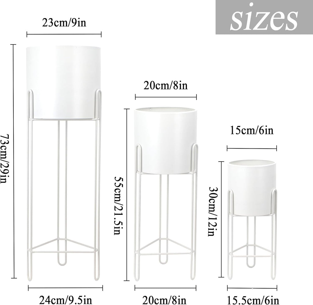 TRIROCKS Set of 3 Planters with Stand Indoor Otdoor Tall Planters for Indoor Plants 29 &22 &12" Morden Planters Flower Pots for Living Room Corner Kitchen Office Garden Balcony Patio Decor(White)