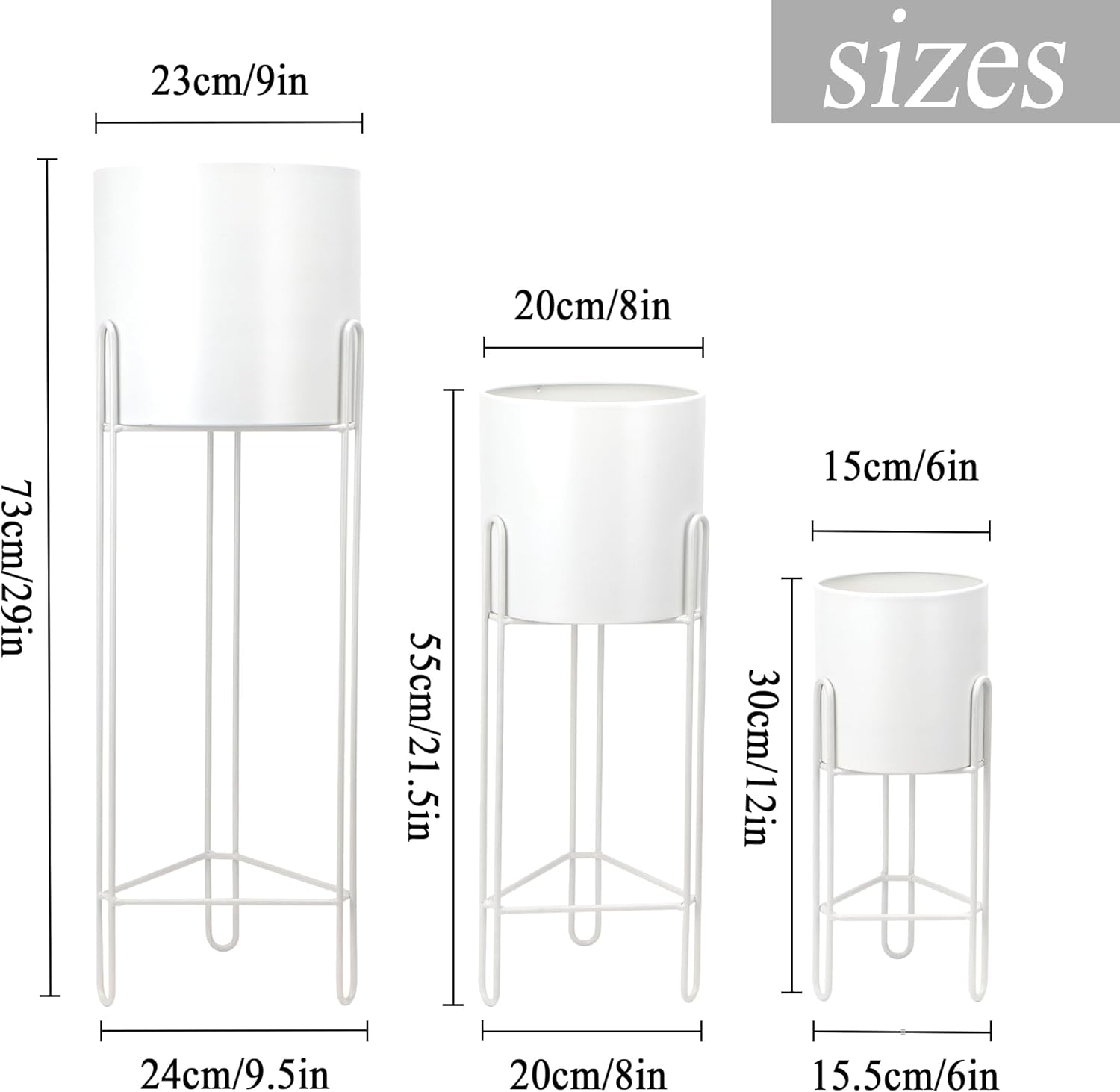 TRIROCKS Set of 3 Planters with Stand Indoor Otdoor Tall Planters for Indoor Plants 29 &22 &12" Morden Planters Flower Pots for Living Room Corner Kitchen Office Garden Balcony Patio Decor(White)