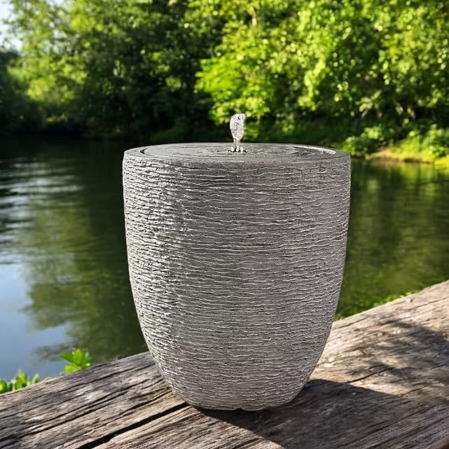 Members Mark LED Water Fountain, Textured Gray Outdoor Decor, Modern Bowl Design