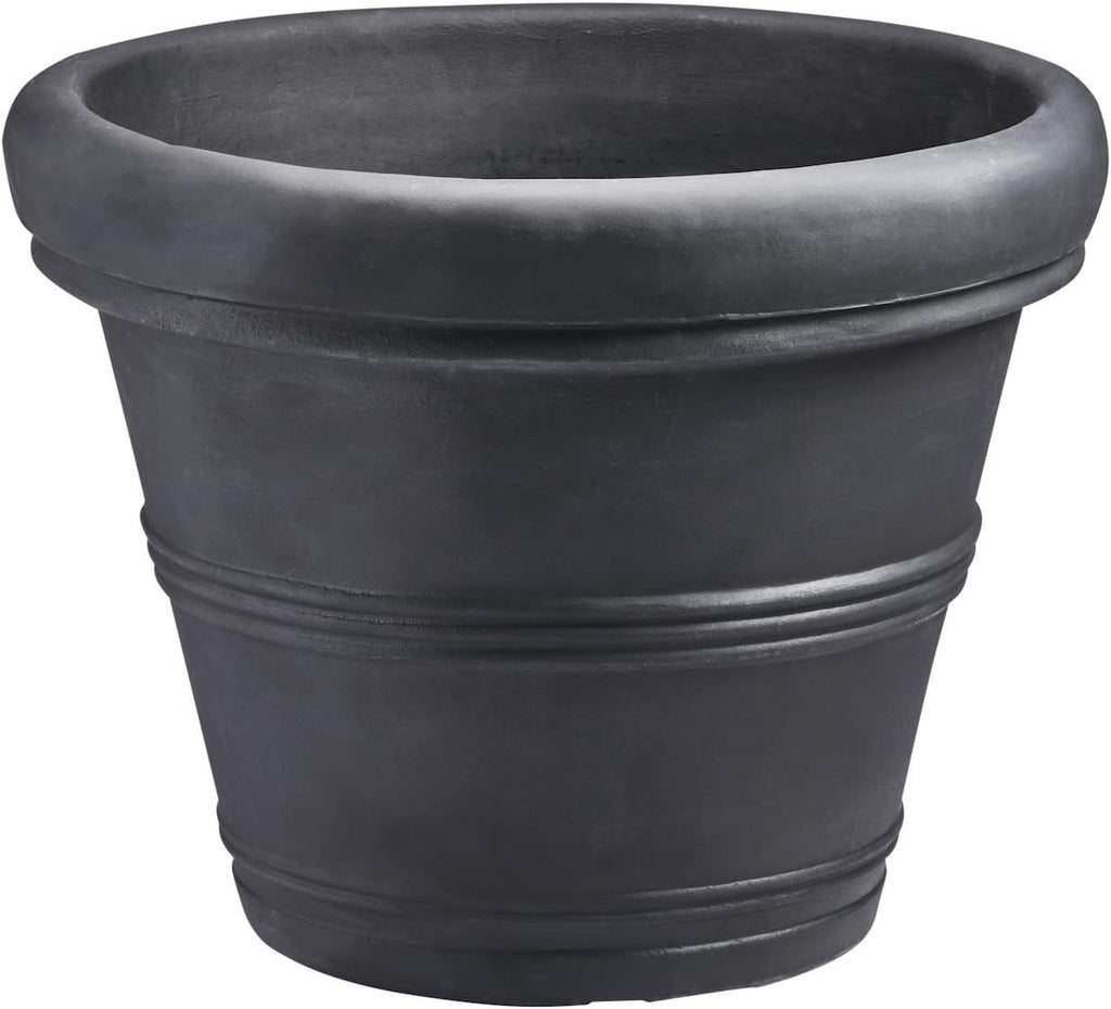 Crescent Garden Brunello Classic Rolled Rim Planter Pot, Indoor/Outdoor Weather-Safe Round Plant Pot, 16'' (Caviar Black)