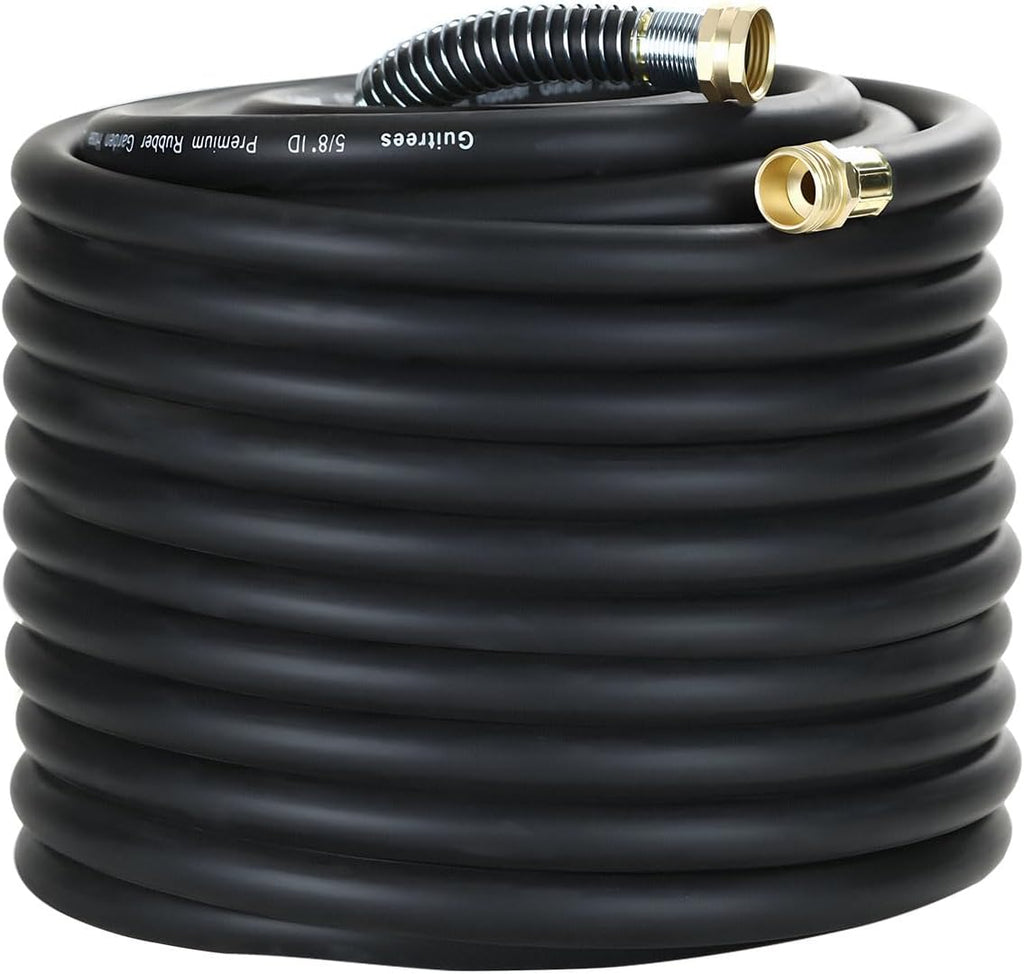150FT 5/8 Heavy Duty Rubber Garden Hose - 200psi Working, 1000psi Burst - Hot/Cold Water - Five-Layered Braiding for Durability - Versatile for Gardening, Agriculture, Construction(Black)