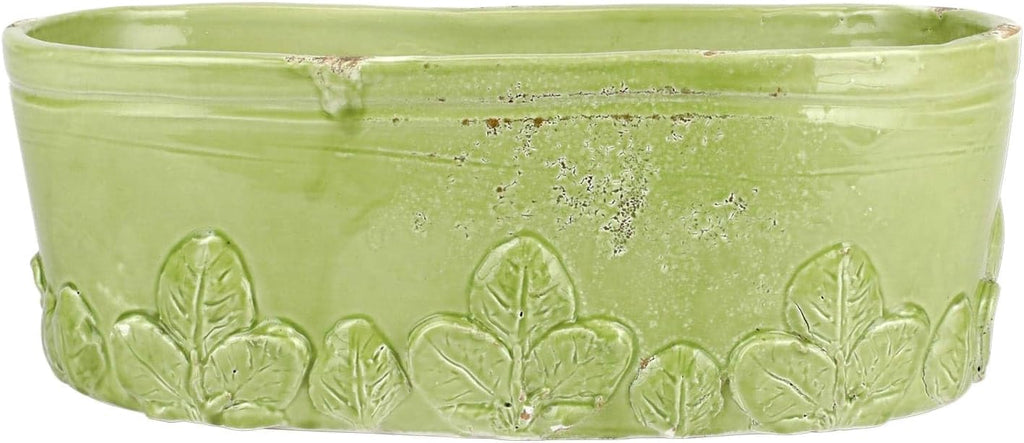 Vietri Rustic Garden Linen Basil Oval Planter Handcrafted Terra Bianca Flower Pot Ceramic Plant Holder - 5.5 Inch White