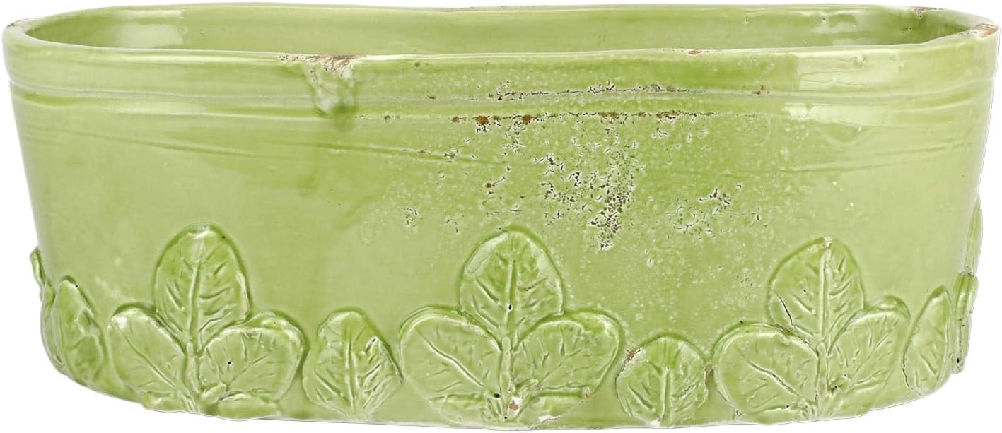 Vietri Rustic Garden Linen Basil Oval Planter Handcrafted Terra Bianca Flower Pot Ceramic Plant Holder - 5.5 Inch White