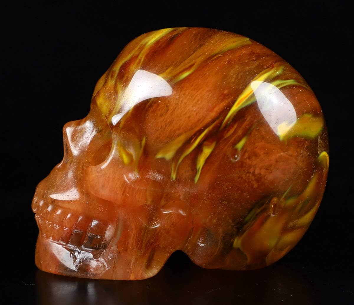 Skullis 2.0” Smelted Quartz Crystal Skull, Hand Carved Gemstone Fine Art Sculpture, Reiki Healing Stone Statue