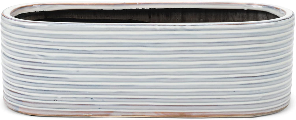 Napco Distressed White Ribbed Oval 15 x 6 Ceramic Table Top Planter