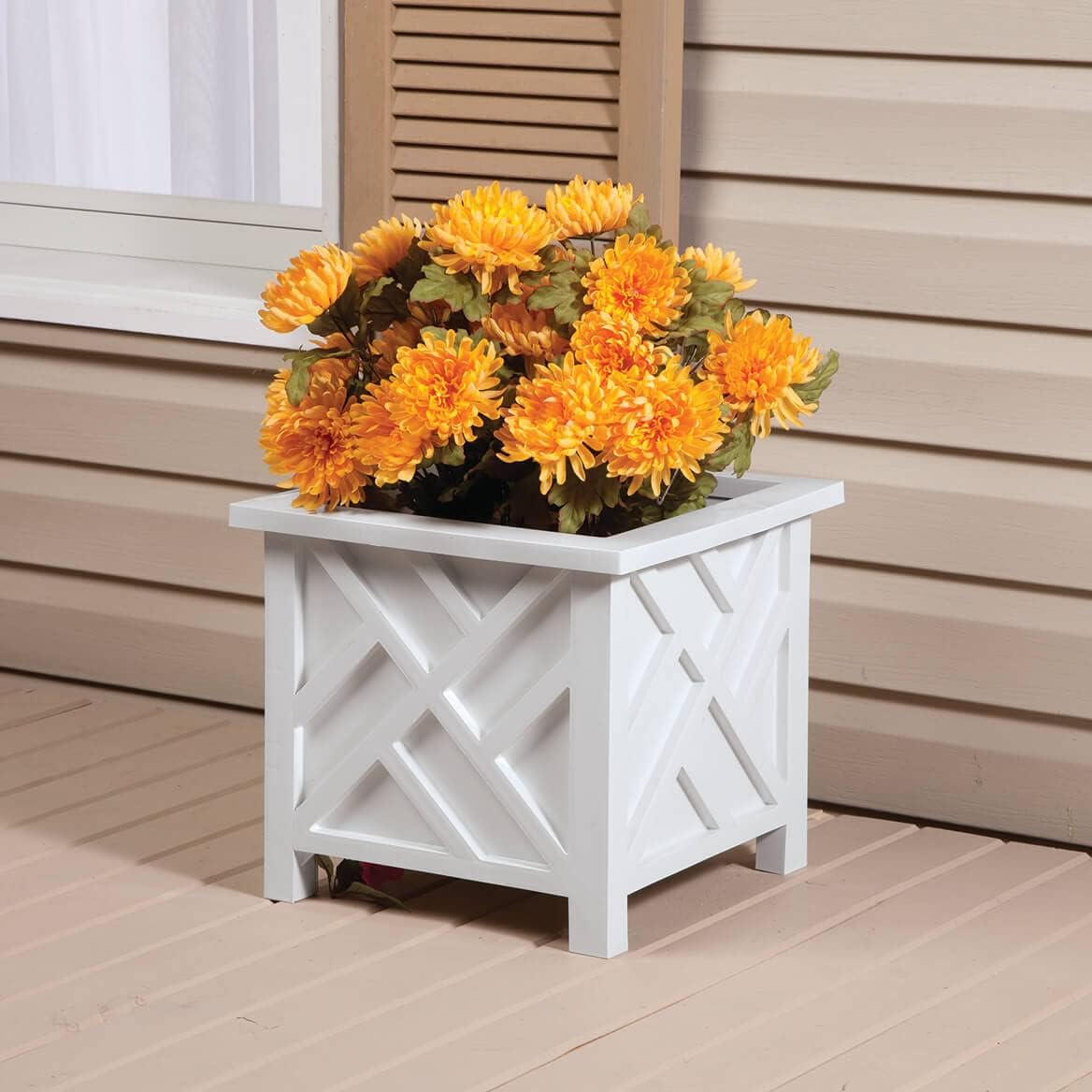 Miles Kimball 329156 Chippendale Planter Box, Plant Holder for Patio and Lawn, 14 ¾” sq. x 13 ¼ H Overall, White