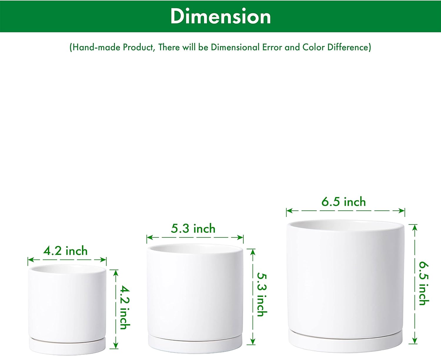 D'vine Dev White Terracotta Pots for Plants, 4.2 Inch 5.3 Inch 6.5 Inch, Succulent Planter Pot with Drainage and Saucer, 40-T-A-1