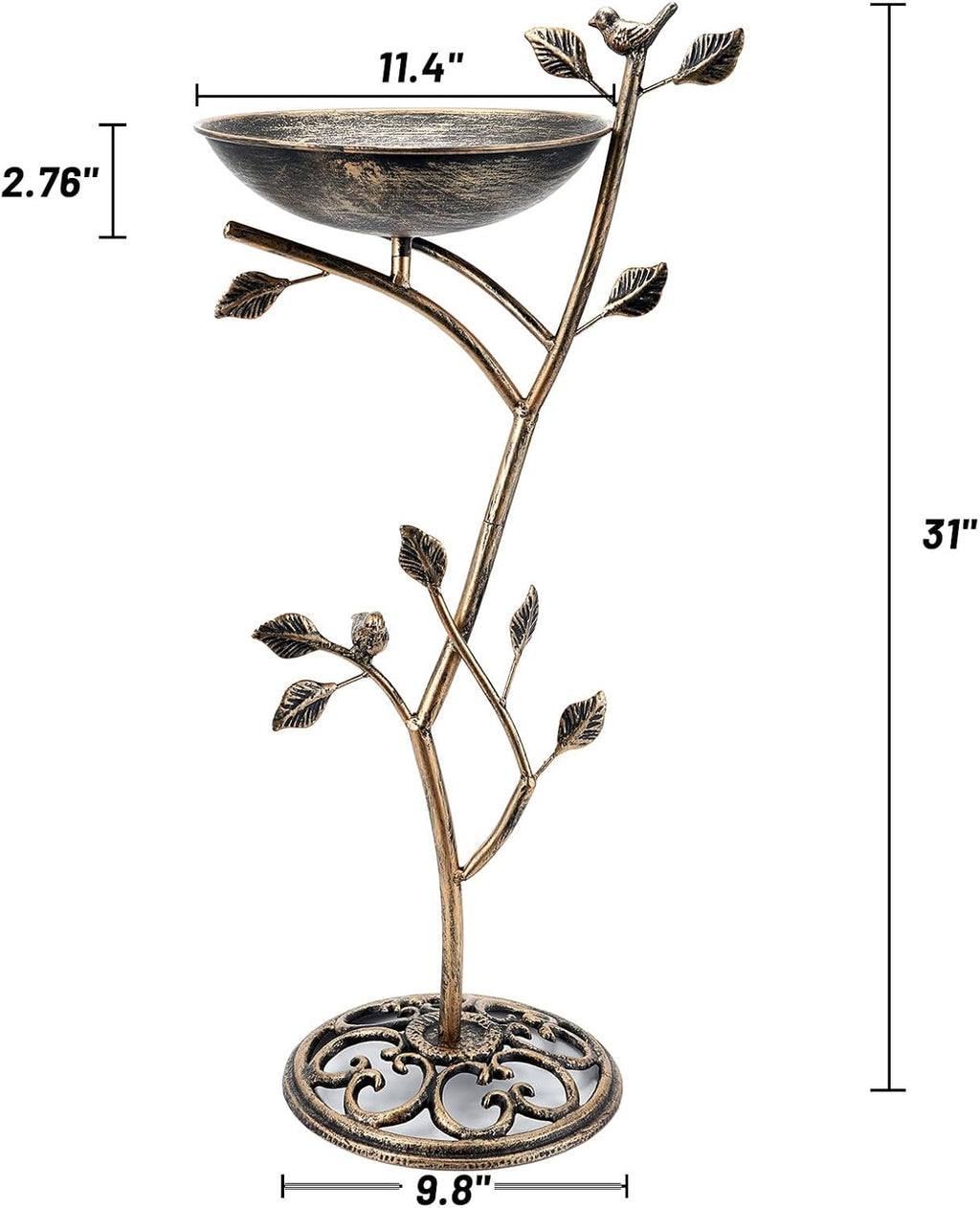 Diam 11.4" W x 31" H Cast Iron Pedestal Bird Bath, Bird Baths for Outdoors,Vintage Metal Bird Bath Garden Yard Decoration