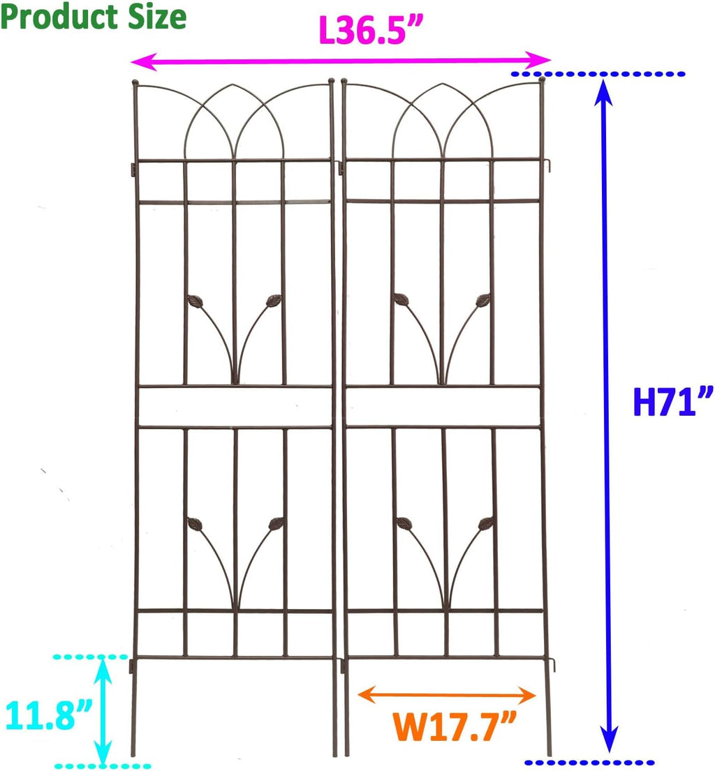 2 Pack Metal Garden Trellis 71" Fence Rustproof Garden Trellis for Climbing Plants Support Roses Flower Outdoor Lawn, Brown 6FT