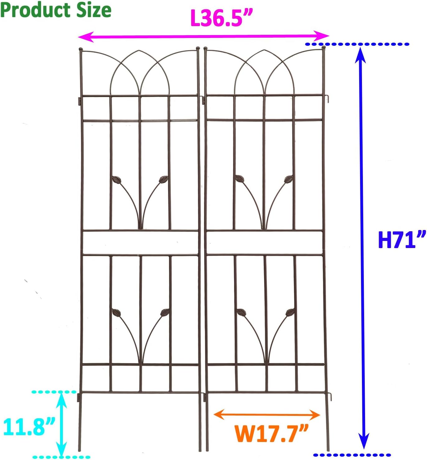 2 Pack Metal Garden Trellis 71" Fence Rustproof Garden Trellis for Climbing Plants Support Roses Flower Outdoor Lawn, Brown 6FT