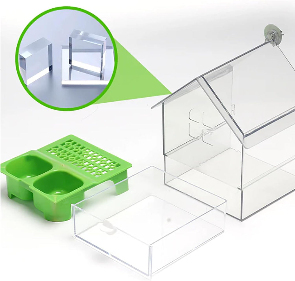 Ziveseller/Sowhathow Pull-Out External Parrot Feeder, Parrot Feeder Parakeet House Bird Bath Transparent Dish Water, Hanging Wild Bird Seed with Squirrel Proof Tray (White)