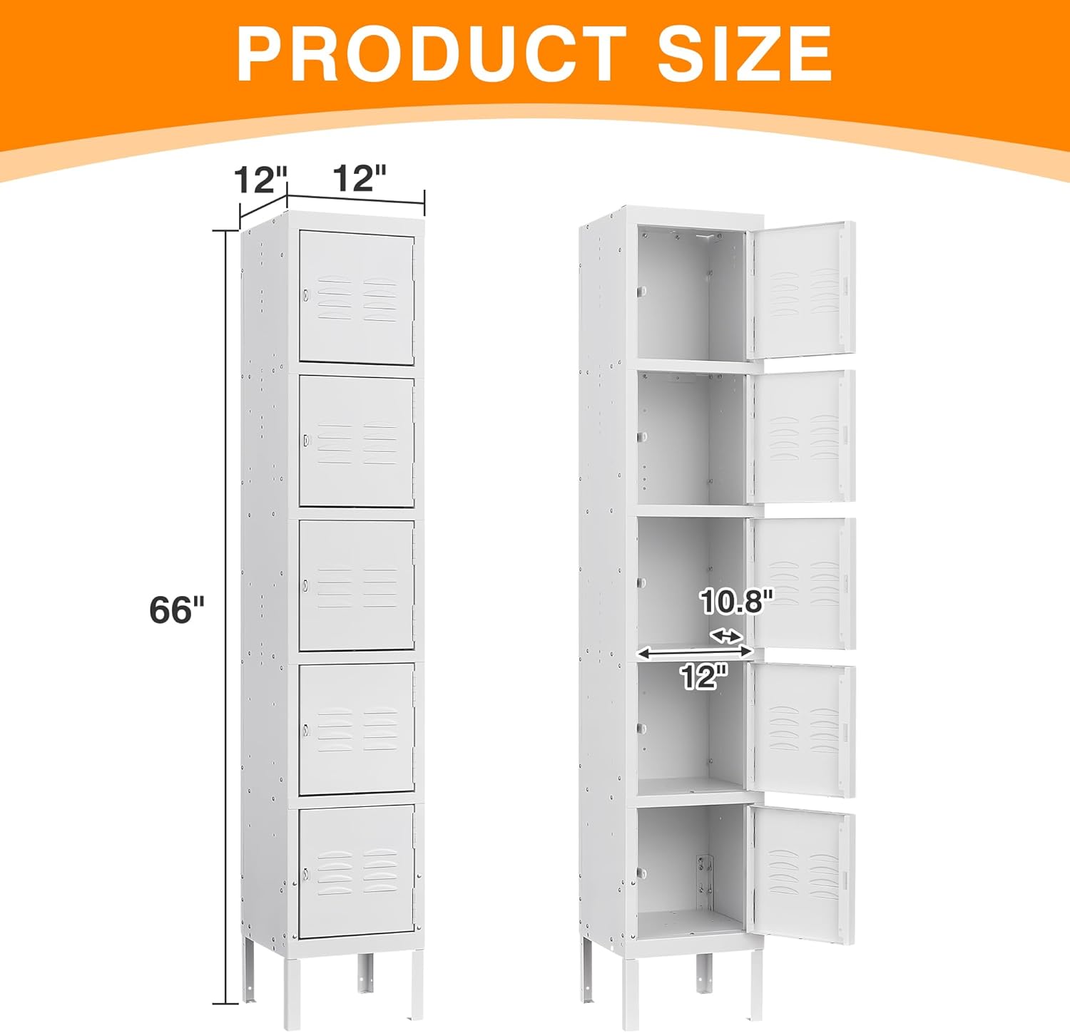 Metal Lockers for Employees, Steel Storage Locker with 5 Doors for Home, Office, School, Gym (White)