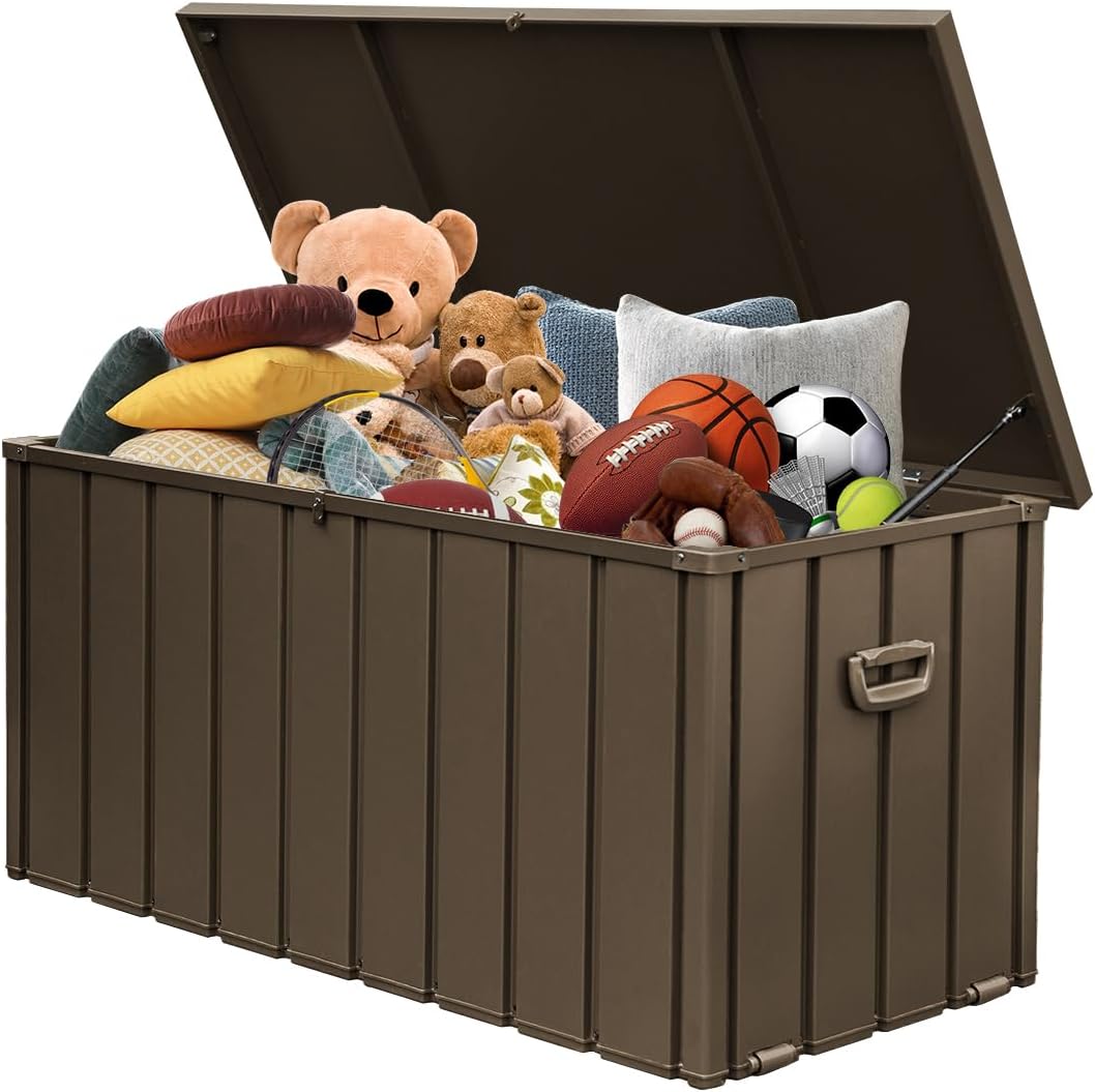 Domi 100-Gallon Outdoor Storage Box – Waterproof, Lockable Storage Cabinet for Patio Furniture, Garden Tools & Pool Supplies – Large Metal Storage for Cushions, Toys & More