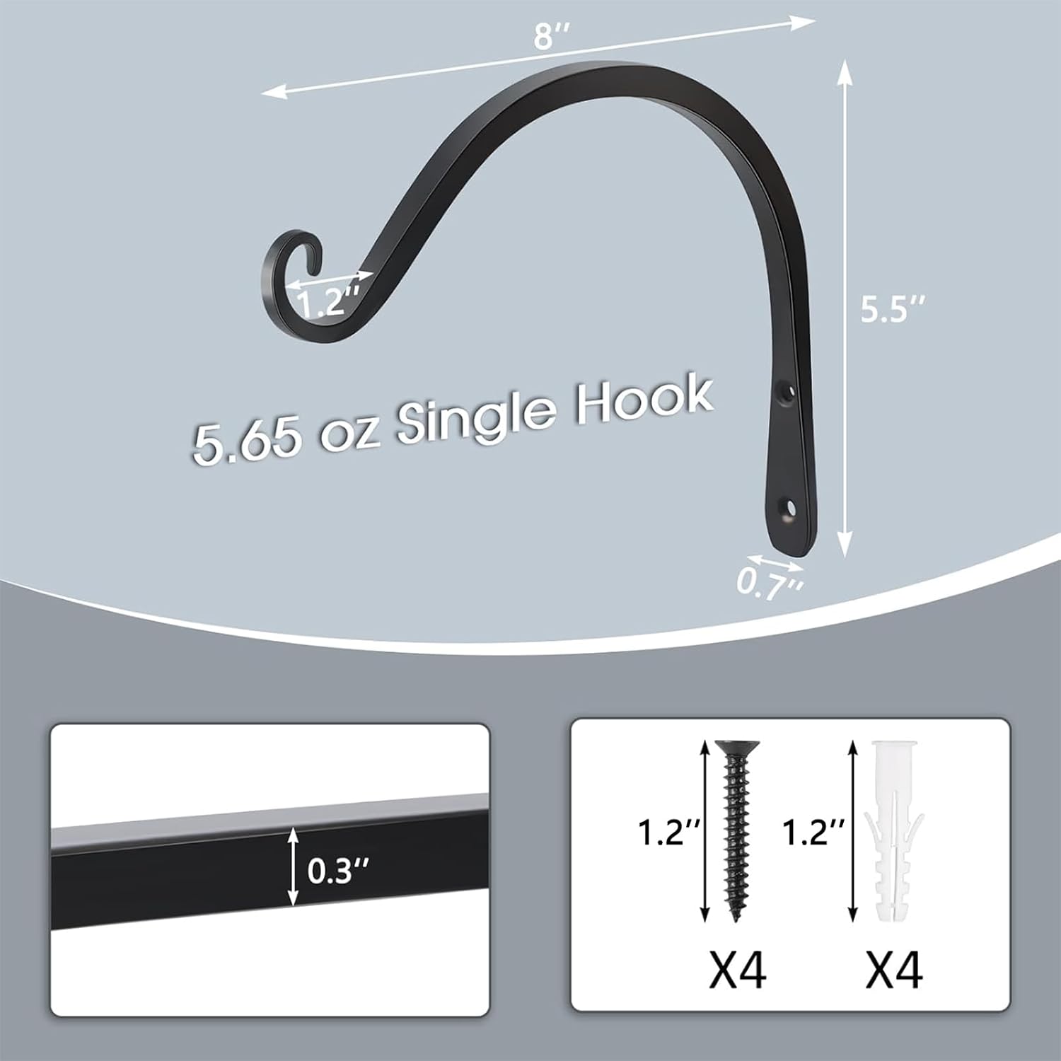 Gtongoko 2 Pack 8 Inch Plant Hangers Outdoor Metal, Plant Hooks for Wall Indoor, Outdoor Hooks for Hanging Bird Feeders, Plant Bracket, Lanterns, Wind Chinme, Black